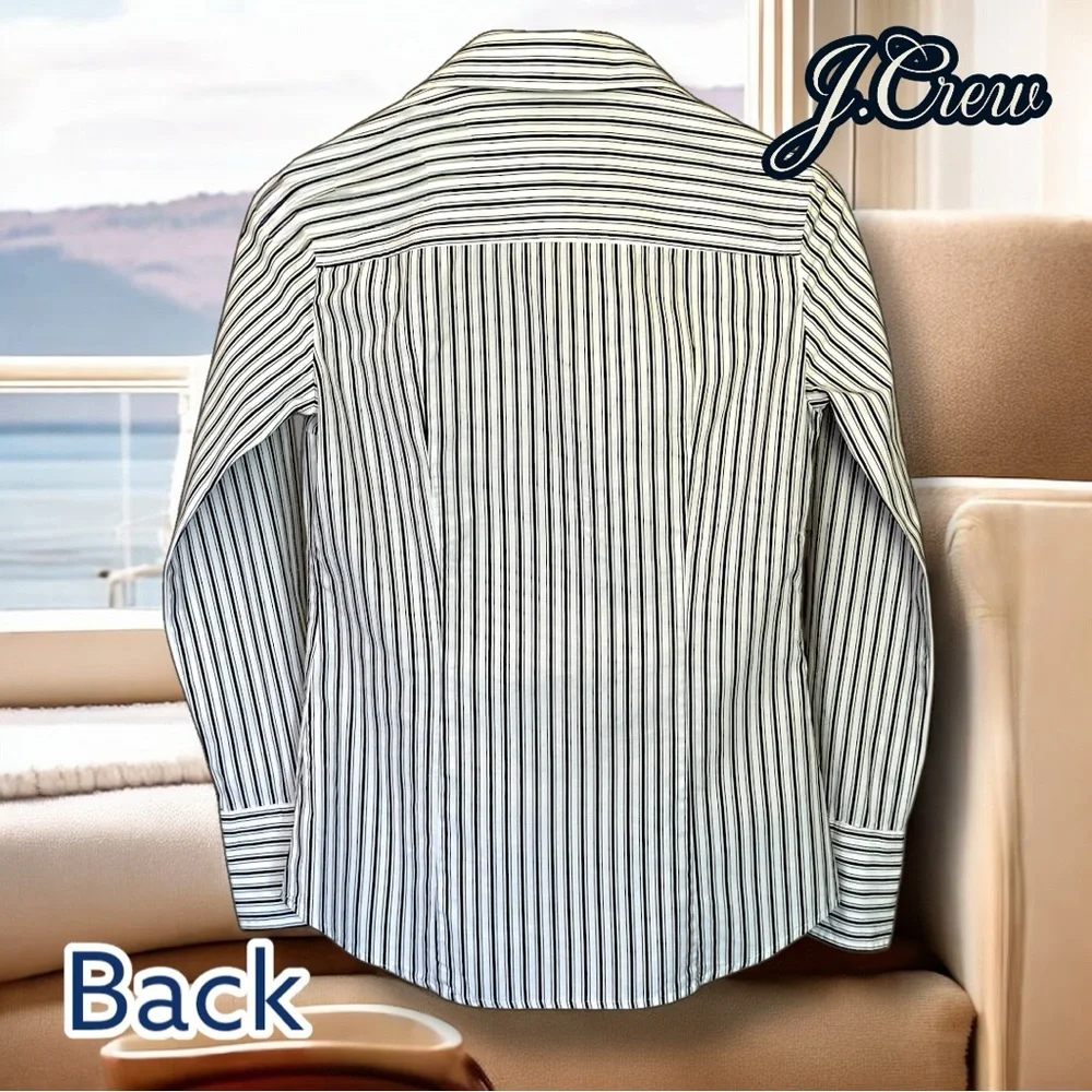 Like New 🌸 J Crew Navy and White Striped Button-Down Shirt Slim Fit, Kathryn Cut - Picture 7 of 17